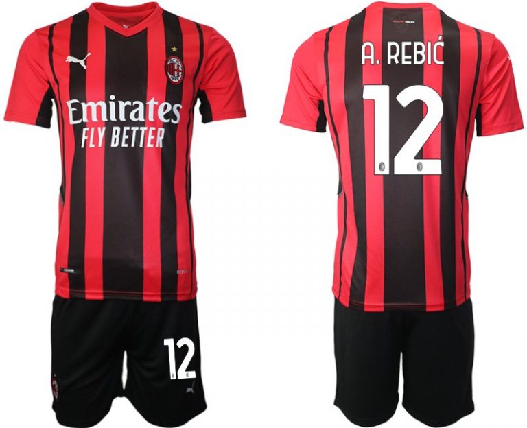 Ante Rebić #12 AC Milan Herren Heimtrikot Trikotsatz Kurzarm + Kurze Hosen