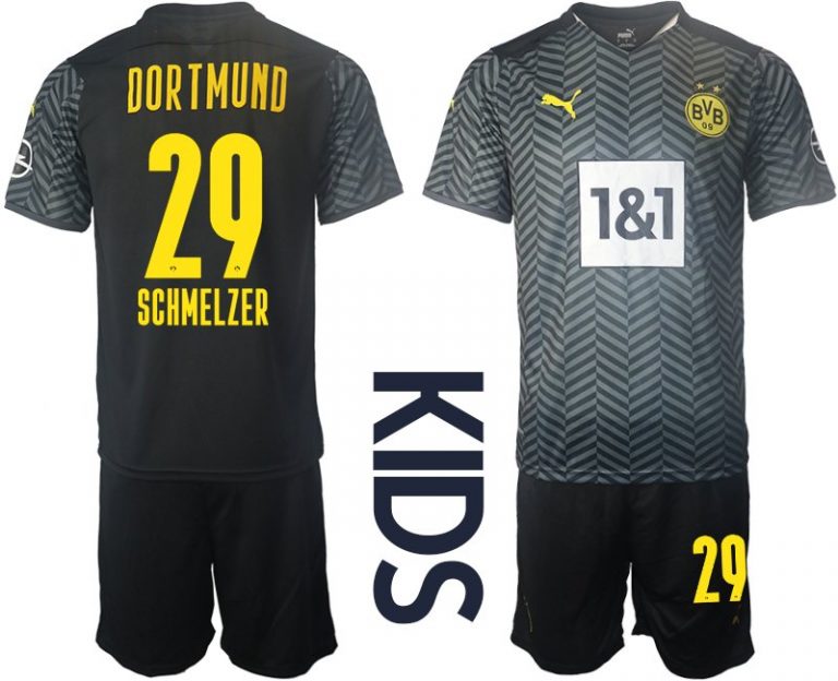 Borussia Dortmund BVB Auswärtstrikot 2022 für Kinder mit Aufdruck Schmelzer 29
