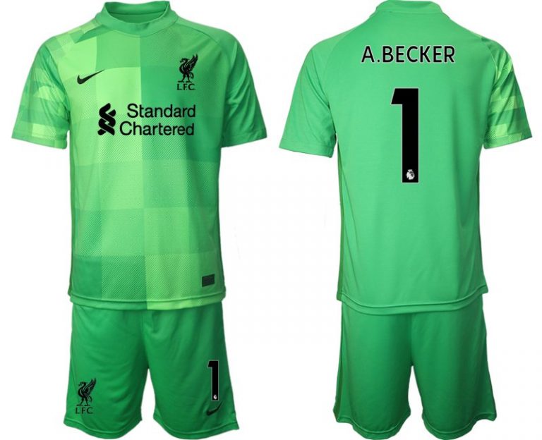 Fußball Torwarttrikot FC Liverpool 2021/22 Kurzarm + Kurze Hosen in grün A.BECKER 1