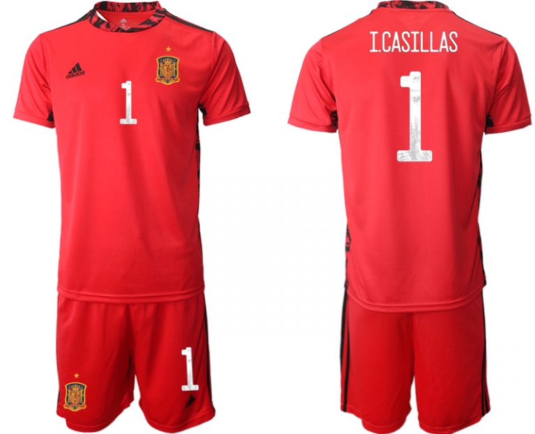 Spanien EM 2021 Euro Trikots Rot Kurzarm + Kurze Hosen I.CASILLAS 1