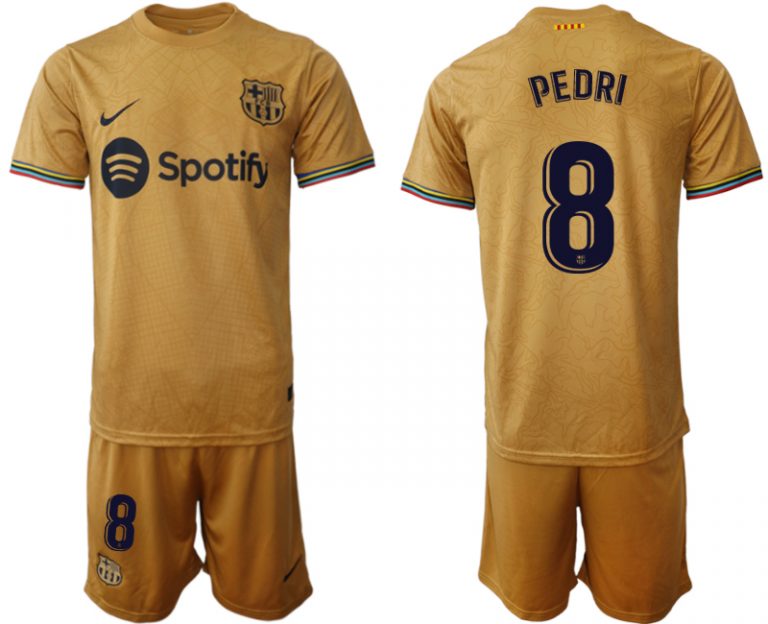Herren FC Barcelona 2022-23 Auswärtstrikot goldene Away Shirt Fußballtrikots PEDRI 8