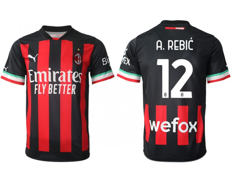 Neuen Herren AC Mailand Heimtrikot 2022/23 schwarz Fußballtrikot mit Namen A.REBIĆ 12