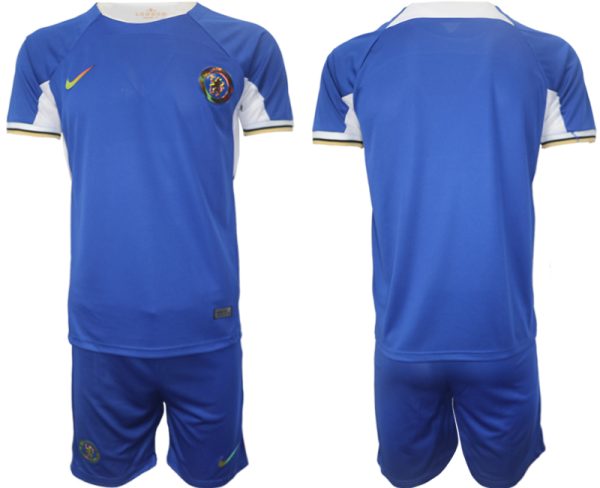 Personalisierte-Fussballtrikots-Chelsea-2023-24-weiss-blau-Heimtrikot-Kurzarm-Kurze-Hosen